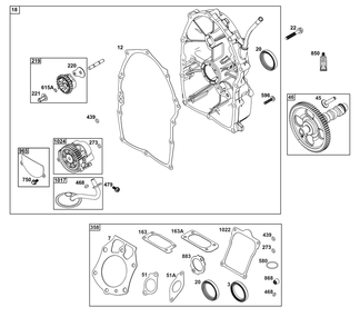 Crankcase Cover/Sump Group Diagram and Parts List for 61E377-0059-J1 400000 - 699999 Briggs and Stratton Engine